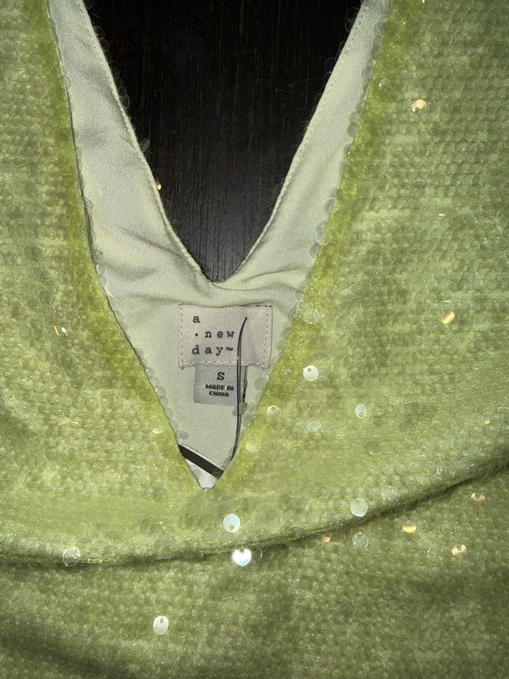 a new day Pale Lime Sequin V-Neck Mini Dress Party - Picture 7 of 8